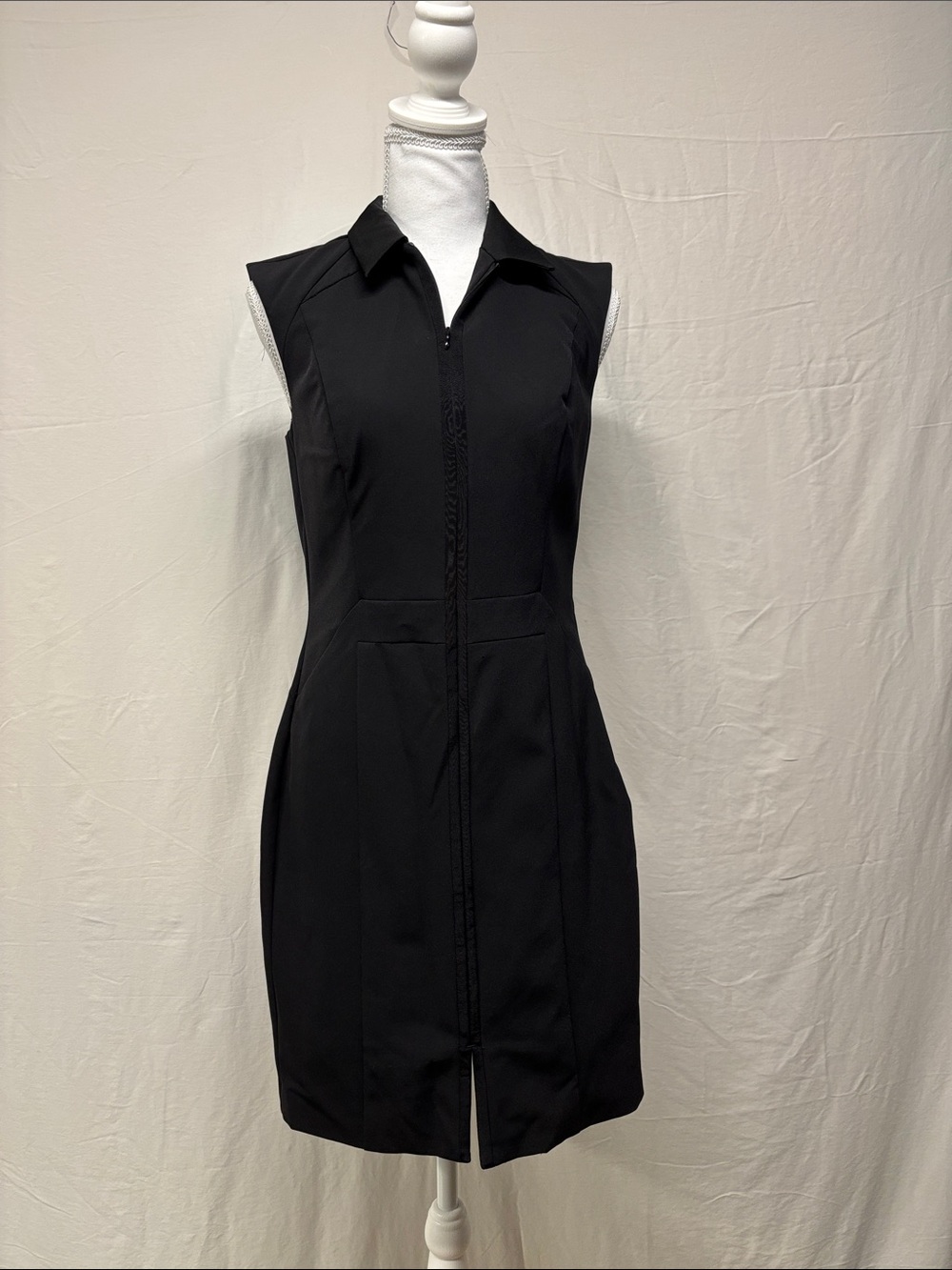 Sleeveless Black Collared Zip-Front Mini Dress